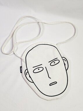 One Punch Man Saitama Face Crossbody Bag Anime Novelty Canvas Shoulder Bag White